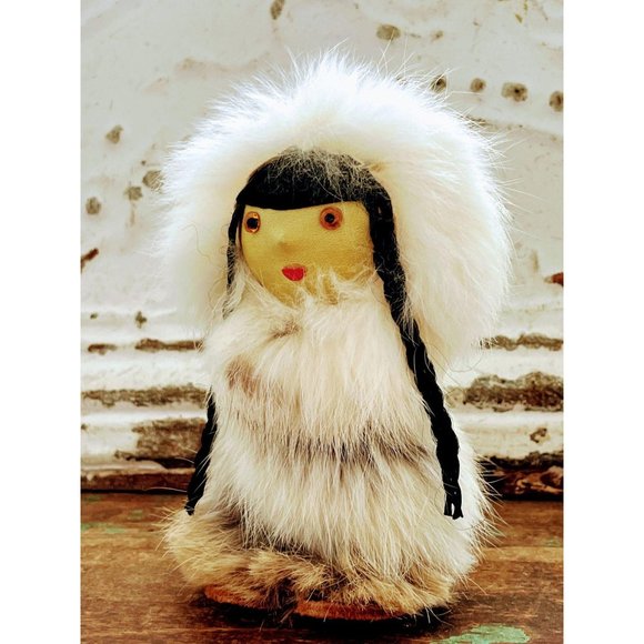 Vintage Rabbit Fur Eskimo Doll Leather glass eyes - Picture 9 of 9